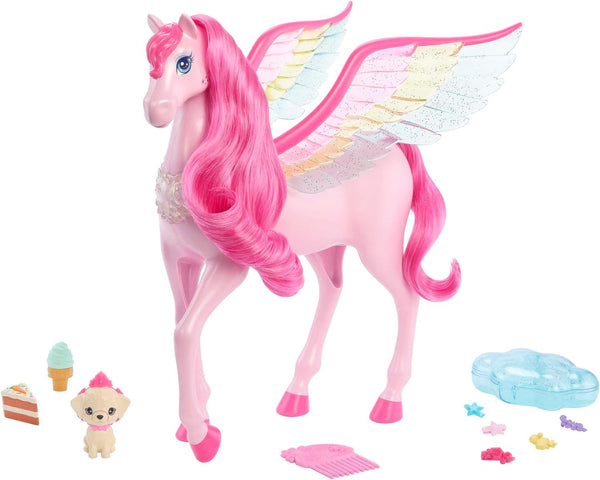 Barbie Pink Barbie Pegasus with 10 Accessories Including Puppy, Winged Horse Toys with Lights and Sounds, Barbie A Touch of Magic